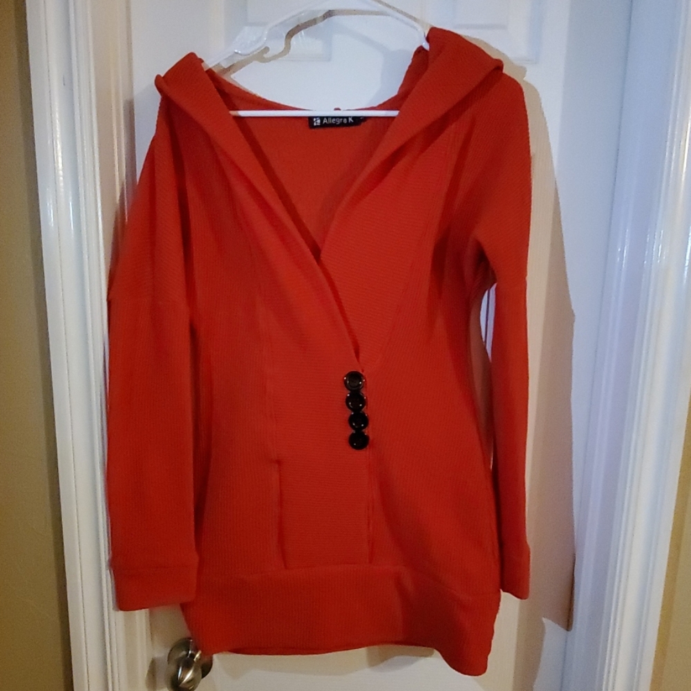 Red hooded sweater